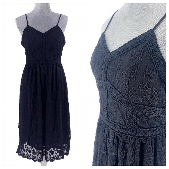Altar’d State Mesh Floral Crochet Sexy Black Dress - Picture 1 of 8